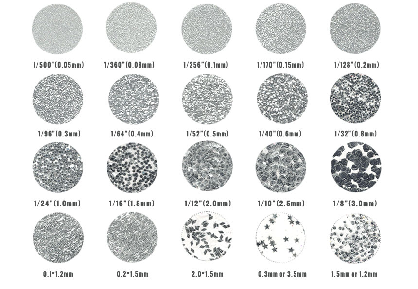variety of size for colored glitter powder variety of size for colored glitter powder