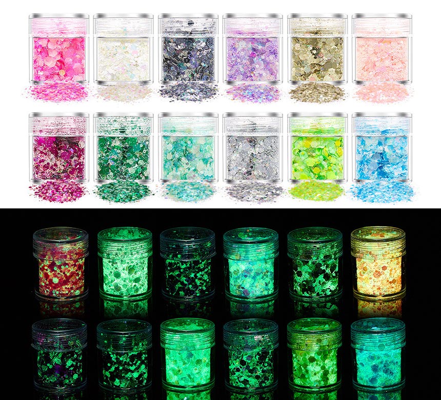 12colors Glow In The Dark Pigment Powder Eco-friendly Luminous