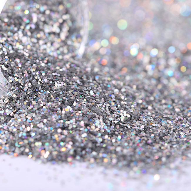Holographic silver glitter