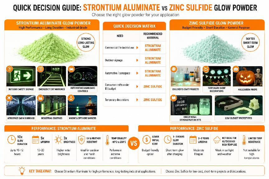 Strontium aluminate vs zinc sulfide glow powder comparison