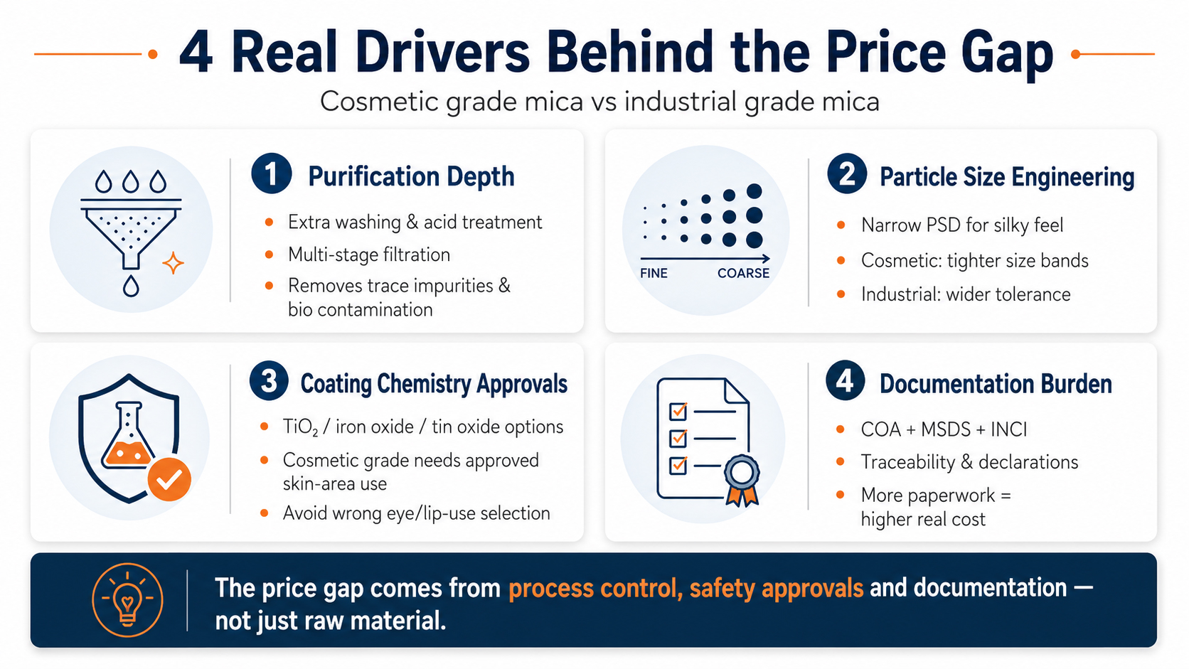 Documentation package comparison between cosmetic and industrial grade mica shipments