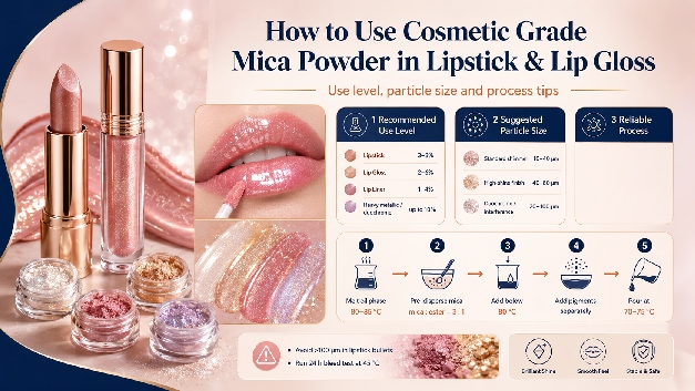 Cosmetic grade mica powder particle size range from fine 5 µm to large 500 µm flakes