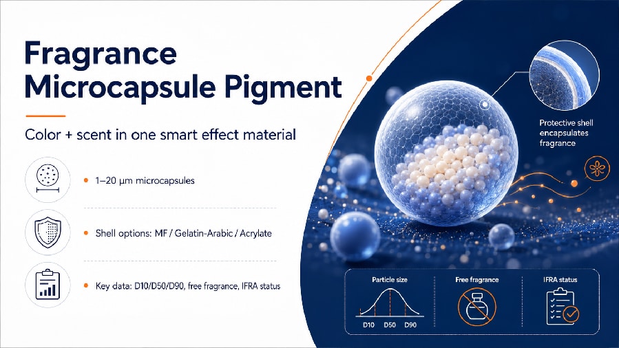 Fragrance microcapsule pigment product and sample display
