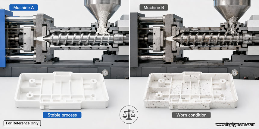 same-glow-powder-different-injection-molding-machines
