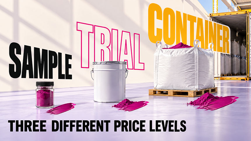 Organic pigment sample trial container price levels