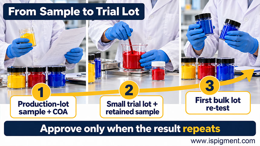 Sample to Trial Lot Pigment Approval